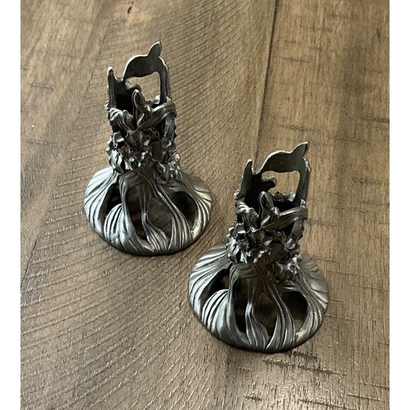 Seagull Canada Pewter Candlesticks Taper Candle Holder Etain Zinn Flower Floral - Picture 2 of 3